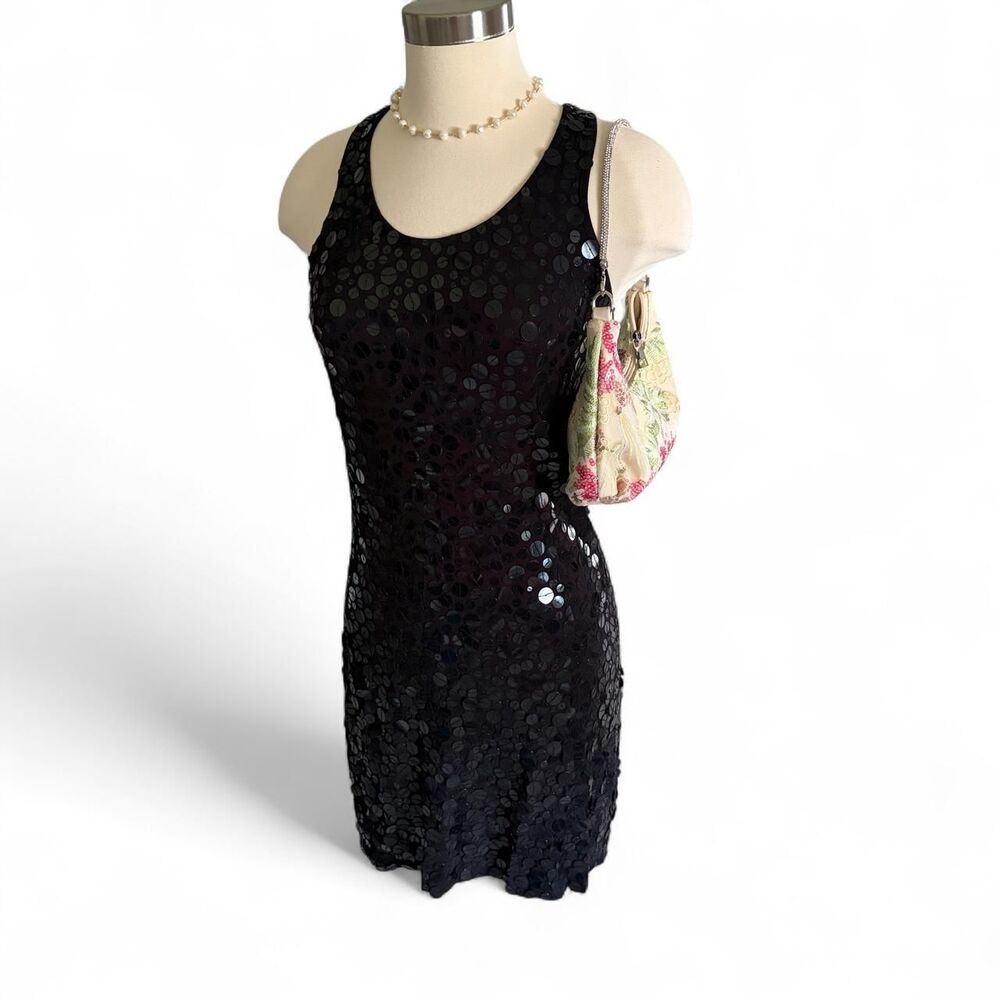 WD.NY Black Sequin Mini Dress Racerback Sleeveless Cocktail Party Size M NEW